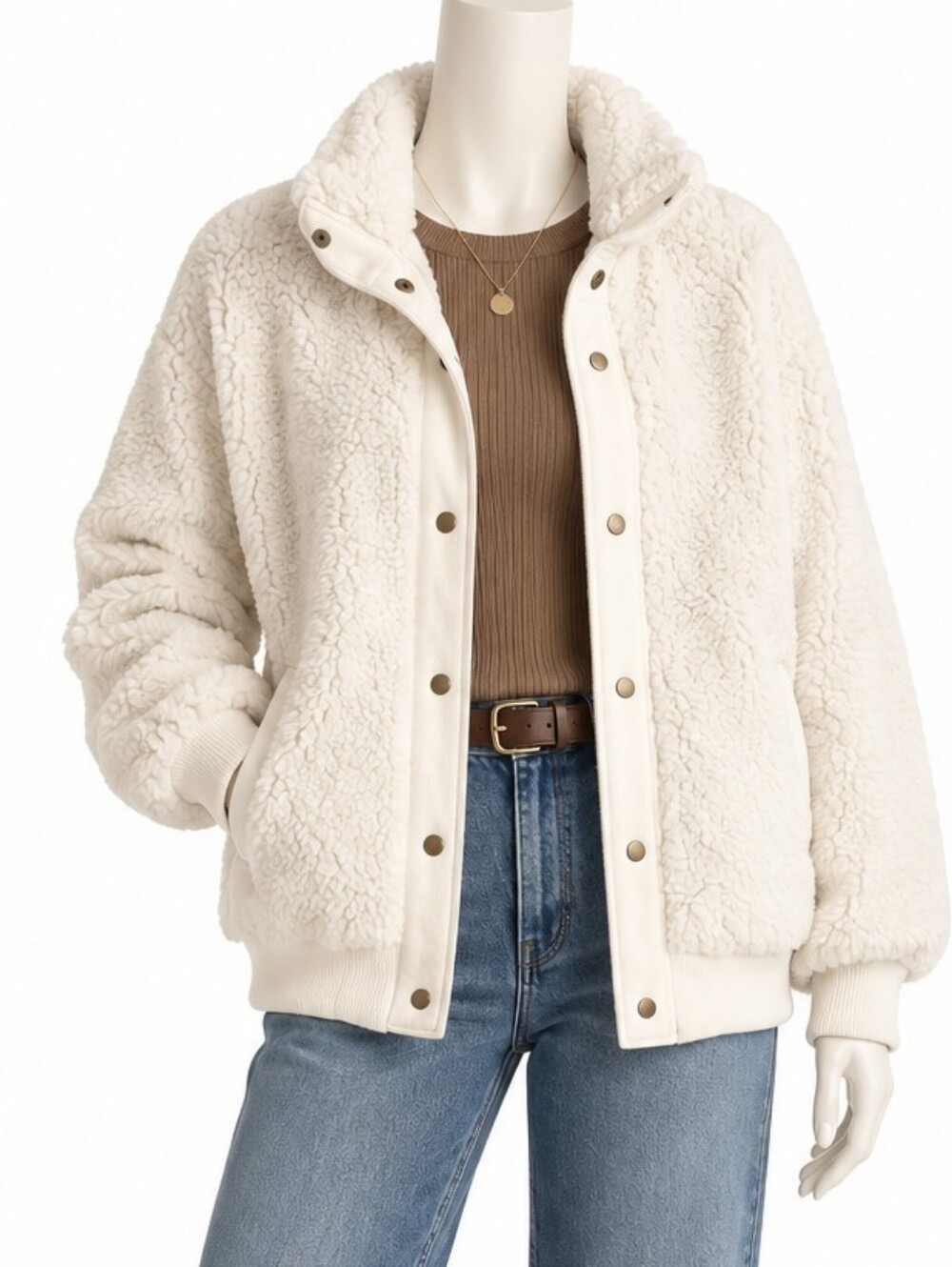 Women's MEROKEETY Cream/White Sherpa Jacket Size M